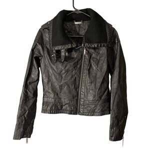 Jou Jou Black Vegan Leather Full Zip Moto Jacket Women’s Small